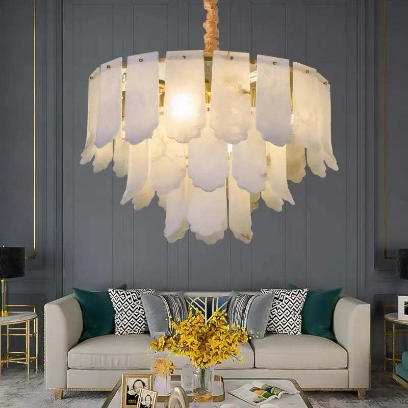 Alabaster Brass Multi-Layer Chandelier Lamp