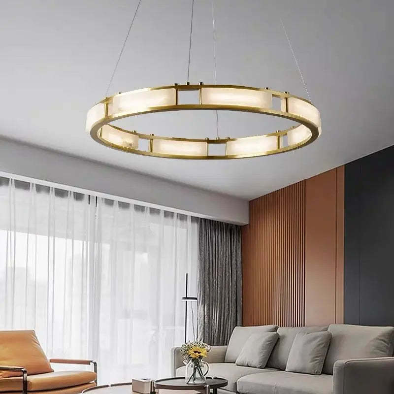 Spain Alabaster Brass Round Chandelier Lighting