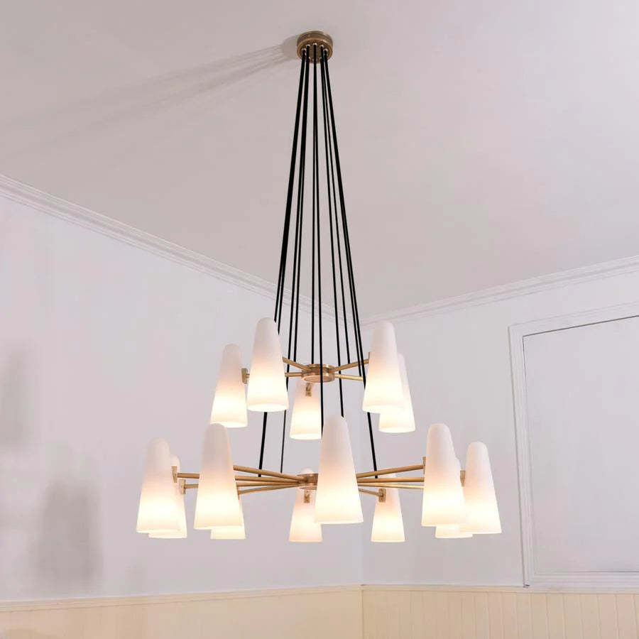 Gloria White Ceramics 2-Tier Round Chandelier 15 Lights-Sylvia Space