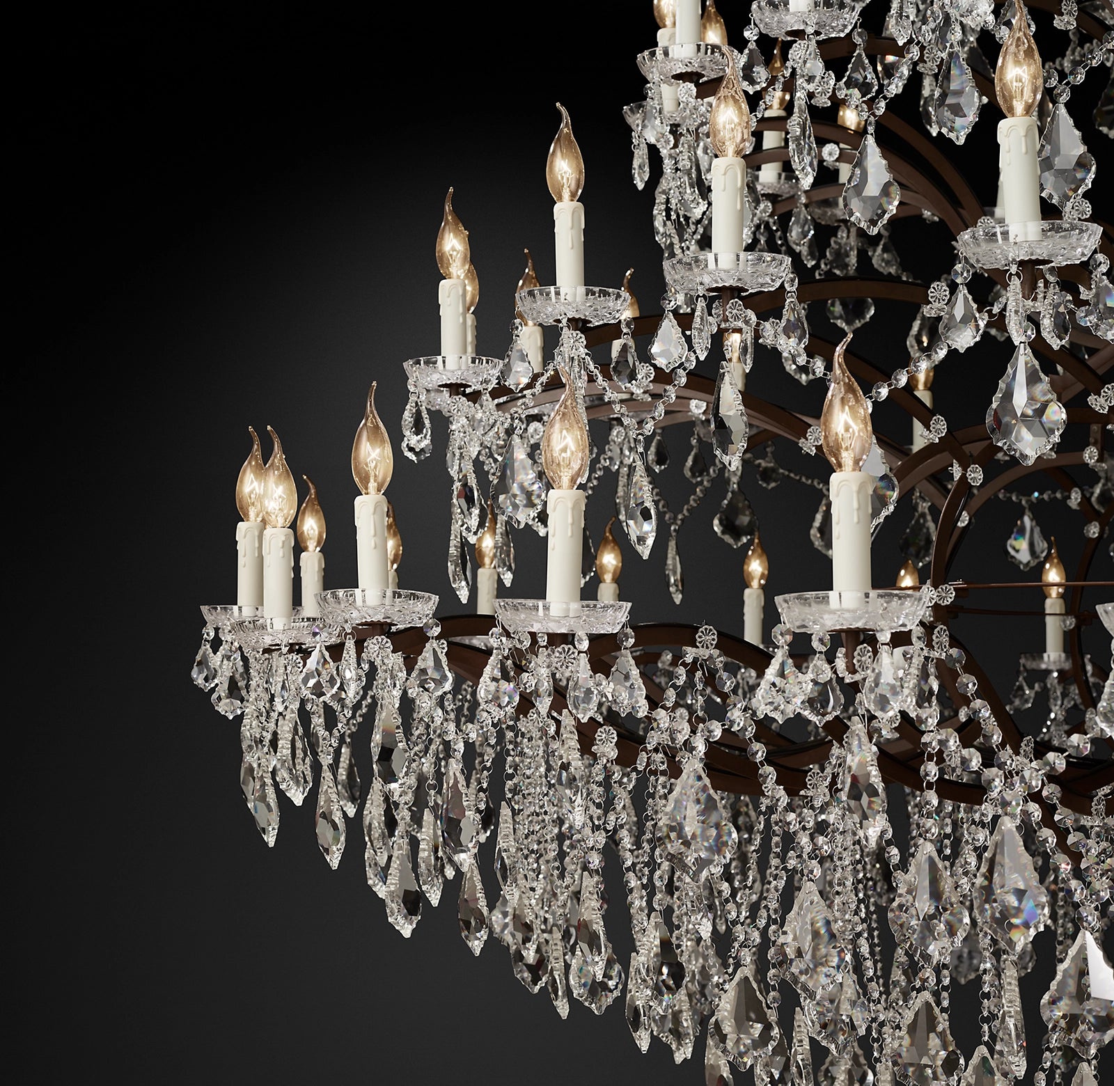 Roococo Iron & Crystal Round Chandelier 101"
