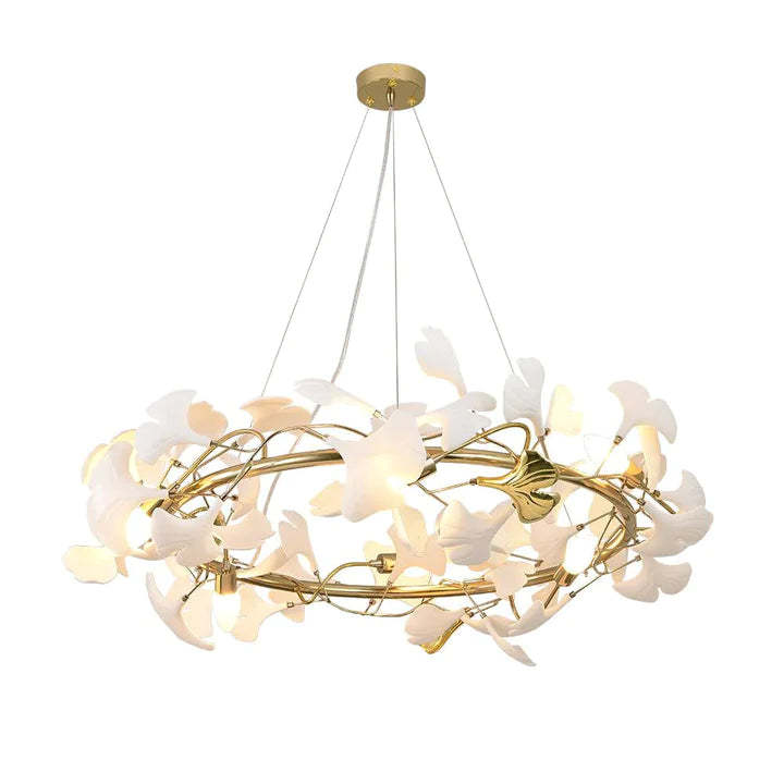 Gingko Ceramic Petal Branch Round Chandelier D 31.5" for Dining Room-Sylvia Space