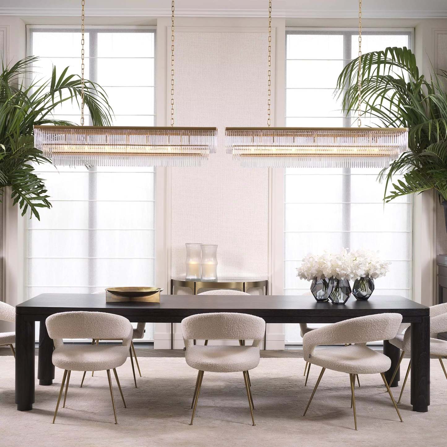 East Rectangle Modern Brass Glass Chandelier - Eichholtz-Sylvia Space
