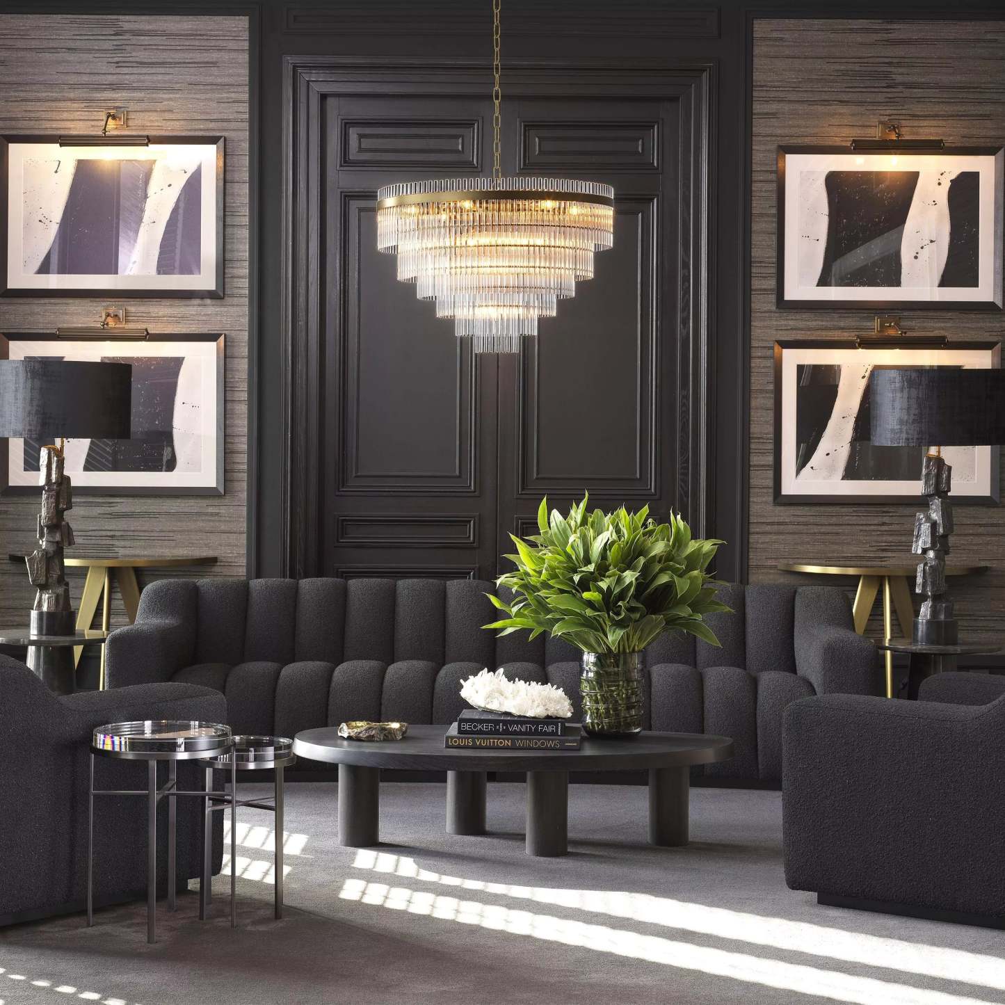 East Single Modern Glass Chandeliers (Antique Brass Finish/Clear Glass) - Eichholtz-Sylvia Space