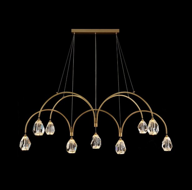 Faceted Cut Crystal Nine-Light Chandelier