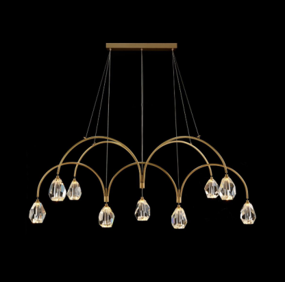 Faceted Cut Crystal Nine-Light Chandelier