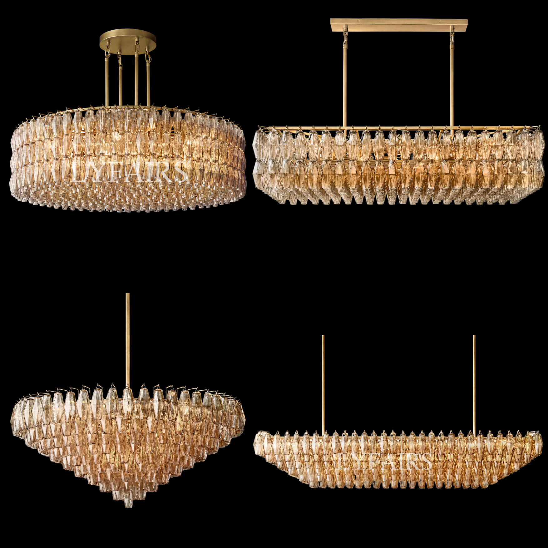 Modern Round/Rectangular/Funnel Smoke Glass Chandelier for Low-ceiling