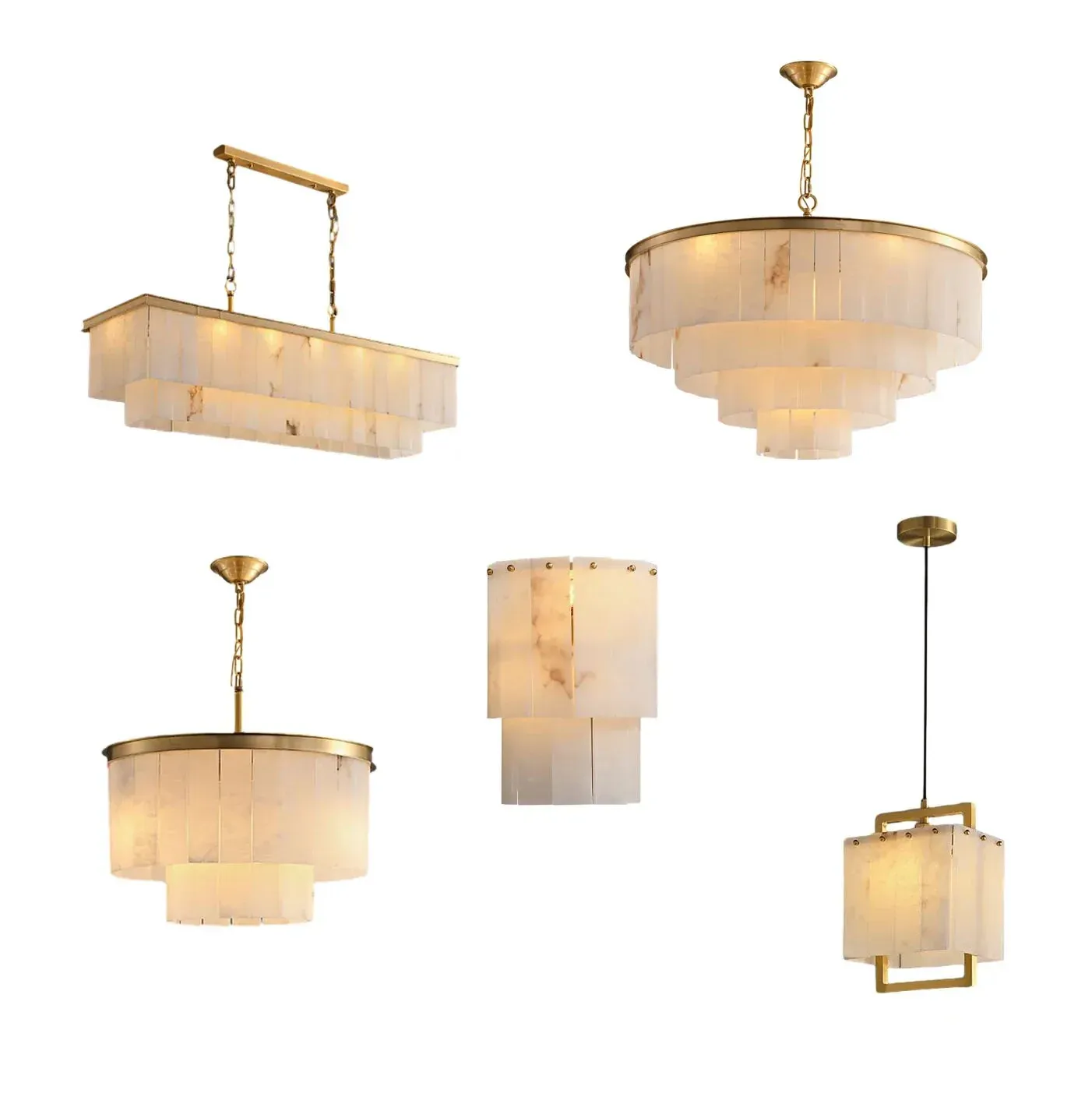 Modern Alabaster Tiered Chandelier