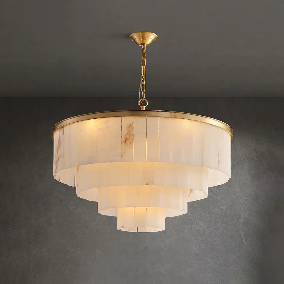 Modern Alabaster Tiered Chandelier