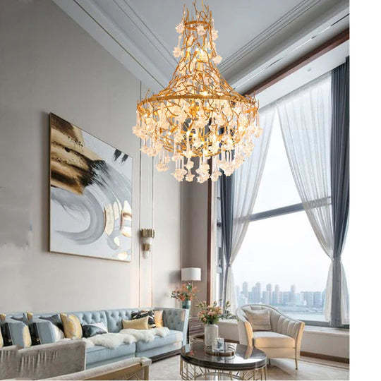 Joanna Modern Crystal Drop Brass Branch Chandelier for Kitchen Island-Sylvia Space