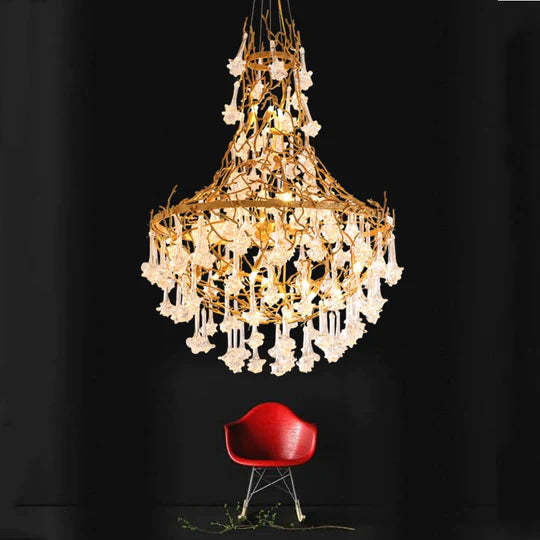 Joanna Modern Crystal Drop Brass Branch Chandelier for Kitchen Island-Sylvia Space