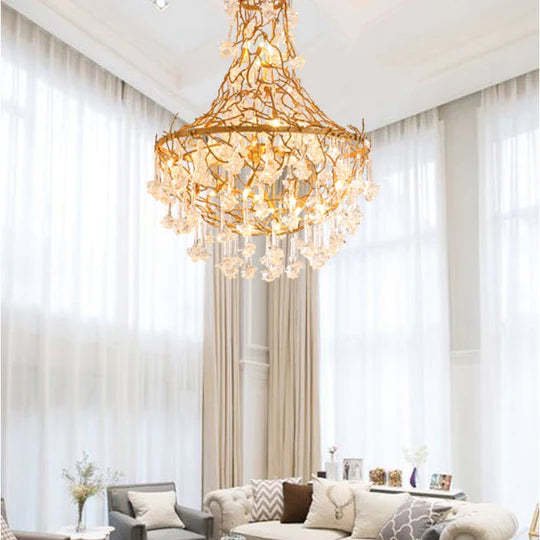 Joanna Modern Crystal Drop Brass Branch Chandelier for Kitchen Island-Sylvia Space