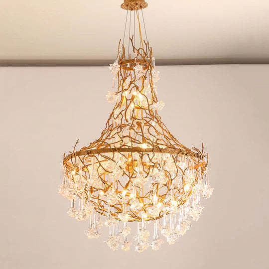 Joanna Modern Crystal Drop Brass Branch Chandelier for Kitchen Island-Sylvia Space
