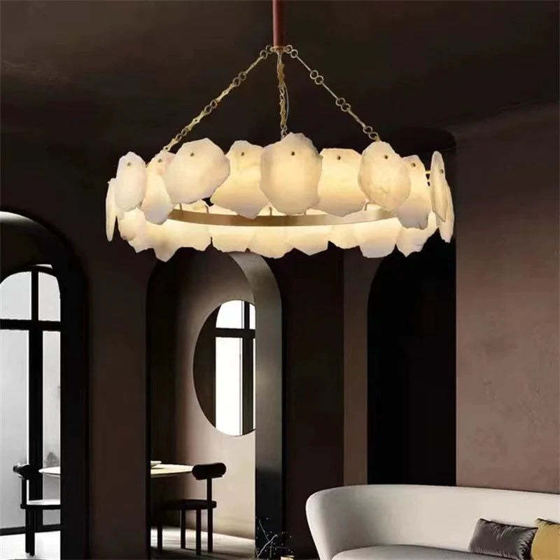 Alabaster Modern Snowflake Round Chandelier