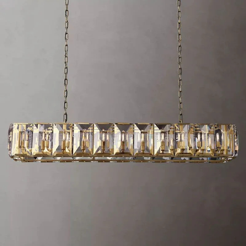 Halow Faceted Crystal Rectangular Chandelier 74"