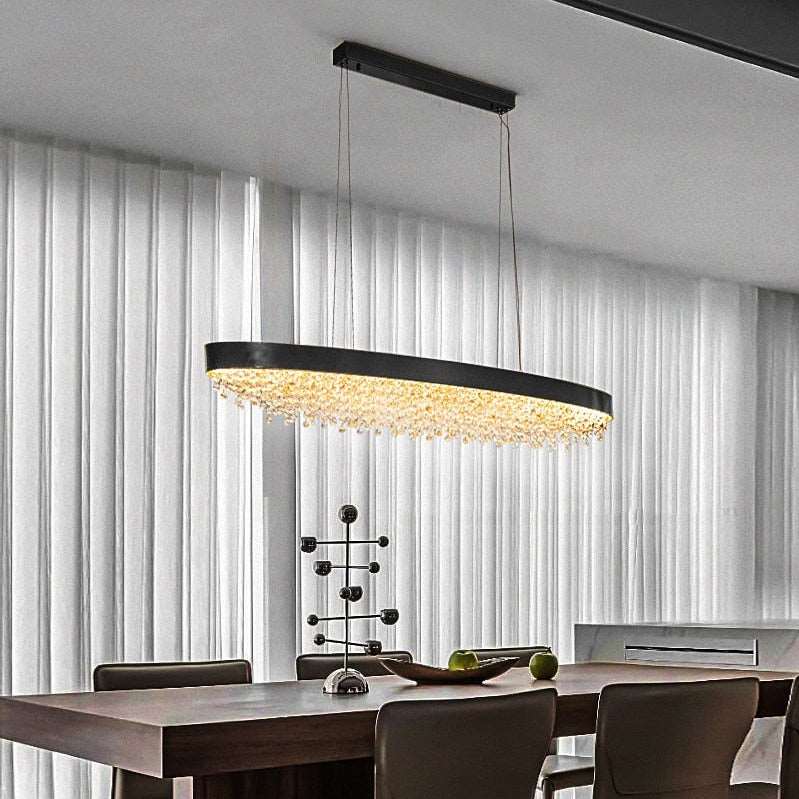 Alleri Brushed Stainless Steel Crystal Dining Room Chandelier-Sylvia Space