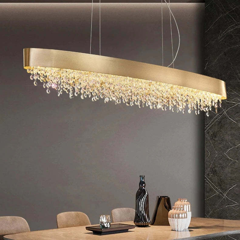 Alleri Brushed Stainless Steel Crystal Dining Room Chandelier-Sylvia Space