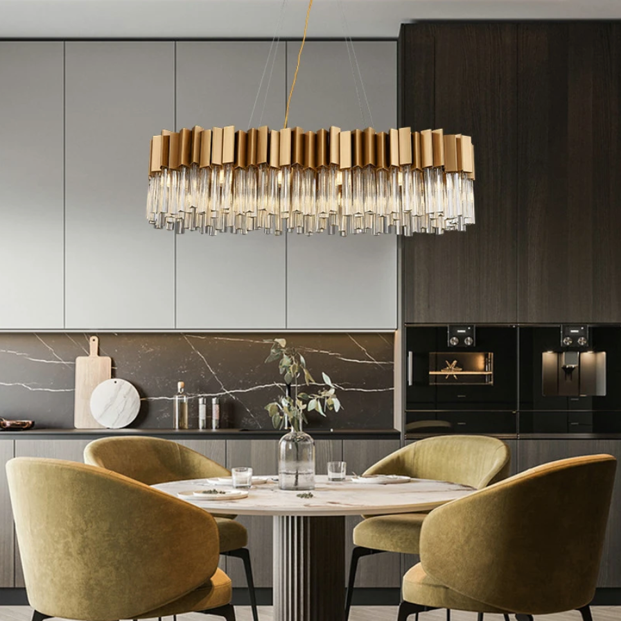 Milano Brushed Gold Dining Room Crystal Chandelier-Sylvia Space