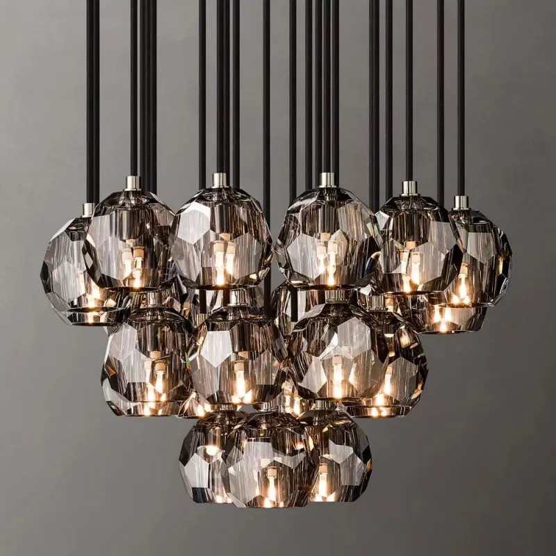 Bouble De  Crystal Round Cluster Chandelier 24"