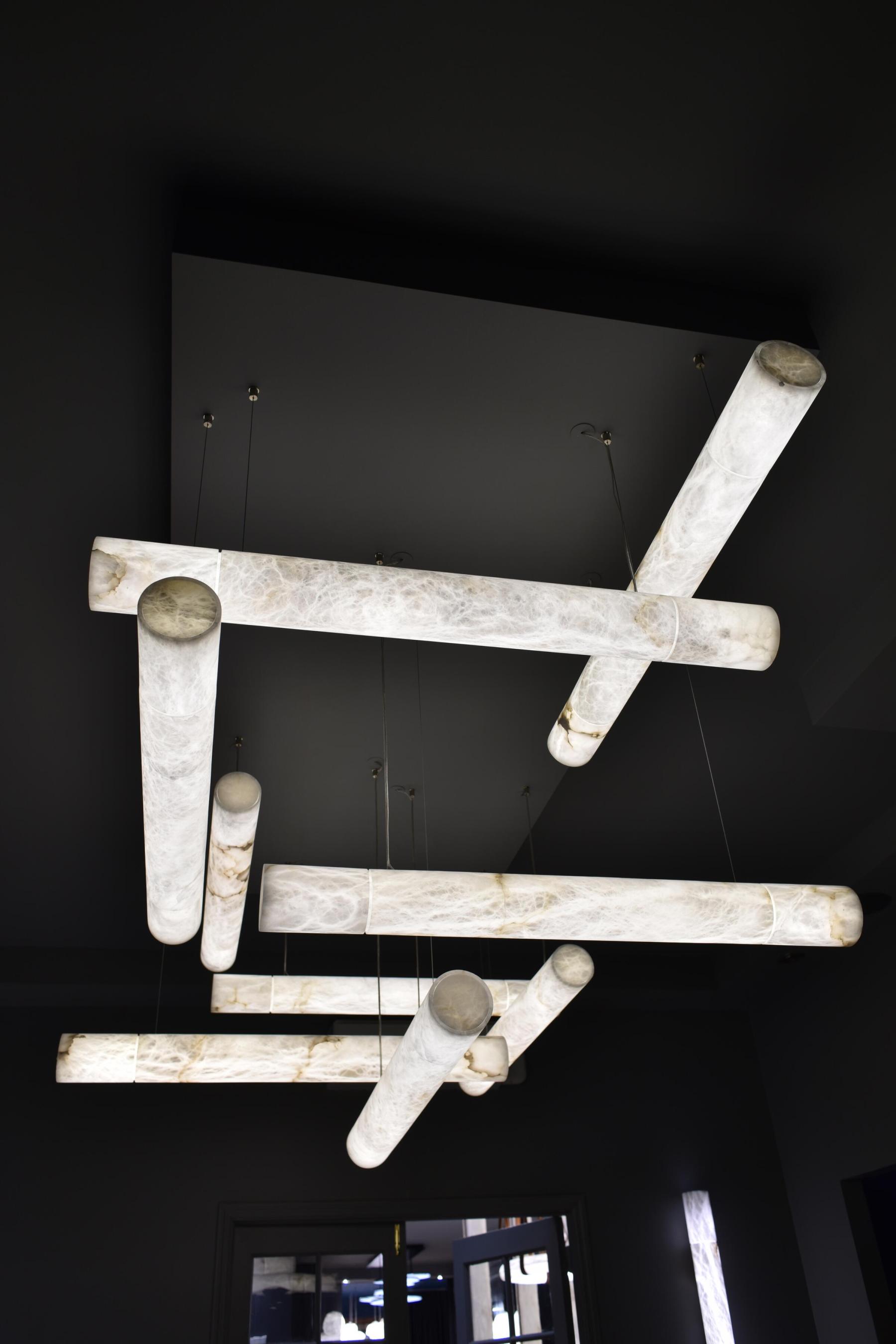 Cylindrical Alabaster Linear Chandelier
