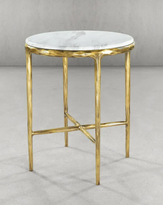 Thaddeus Forged Iron Round Marble Side Table 22"