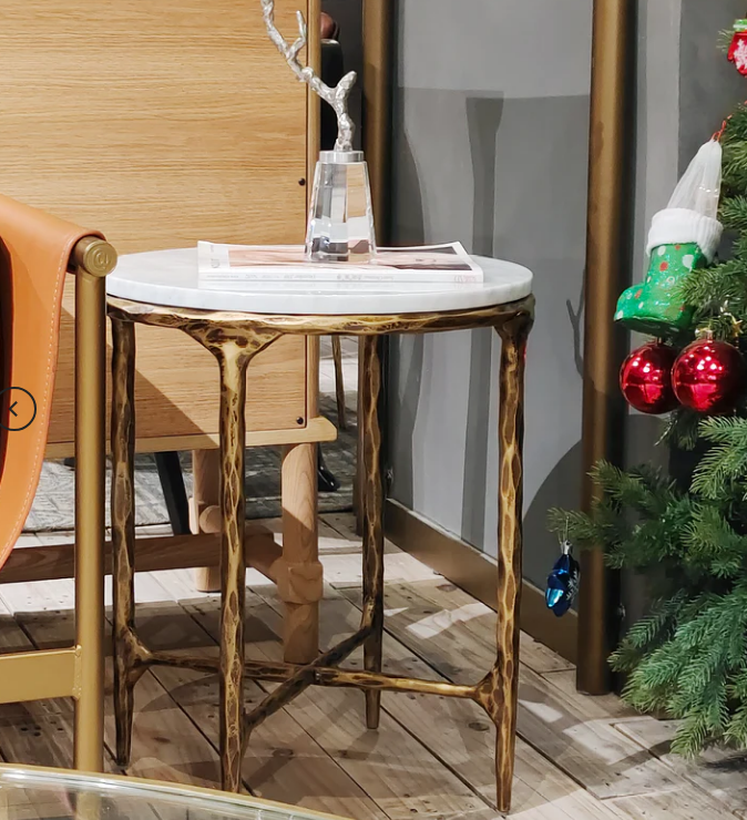 Thaddeus Forged Iron Round Marble Side Table  22"