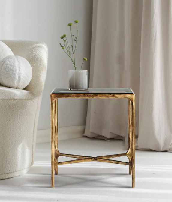 Thaddeus Forged Iron Glass Square Side Table 18" 