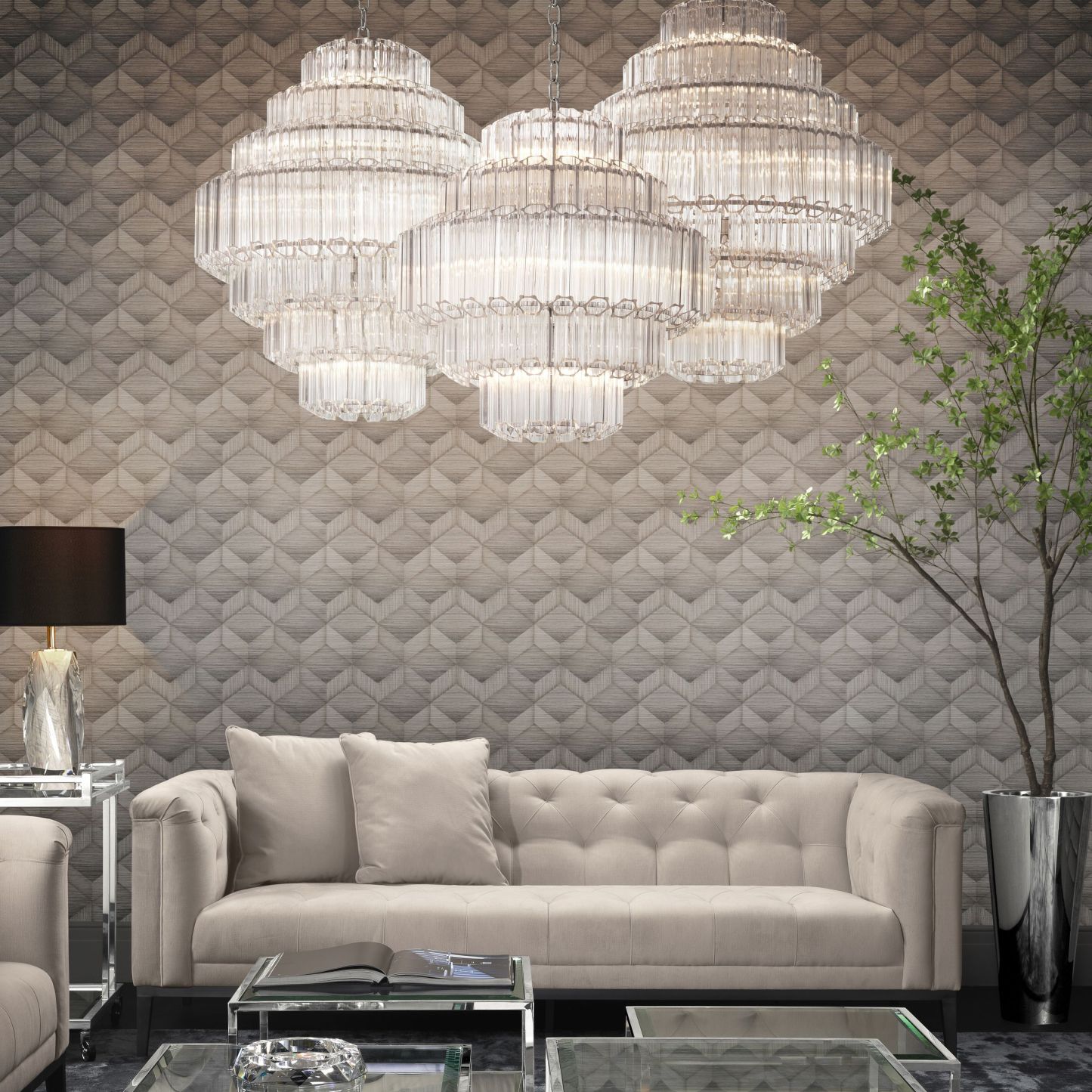 Vittoria S Modern Glass Chandelier - [Nickel] - Eichholtz-Sylvia Space