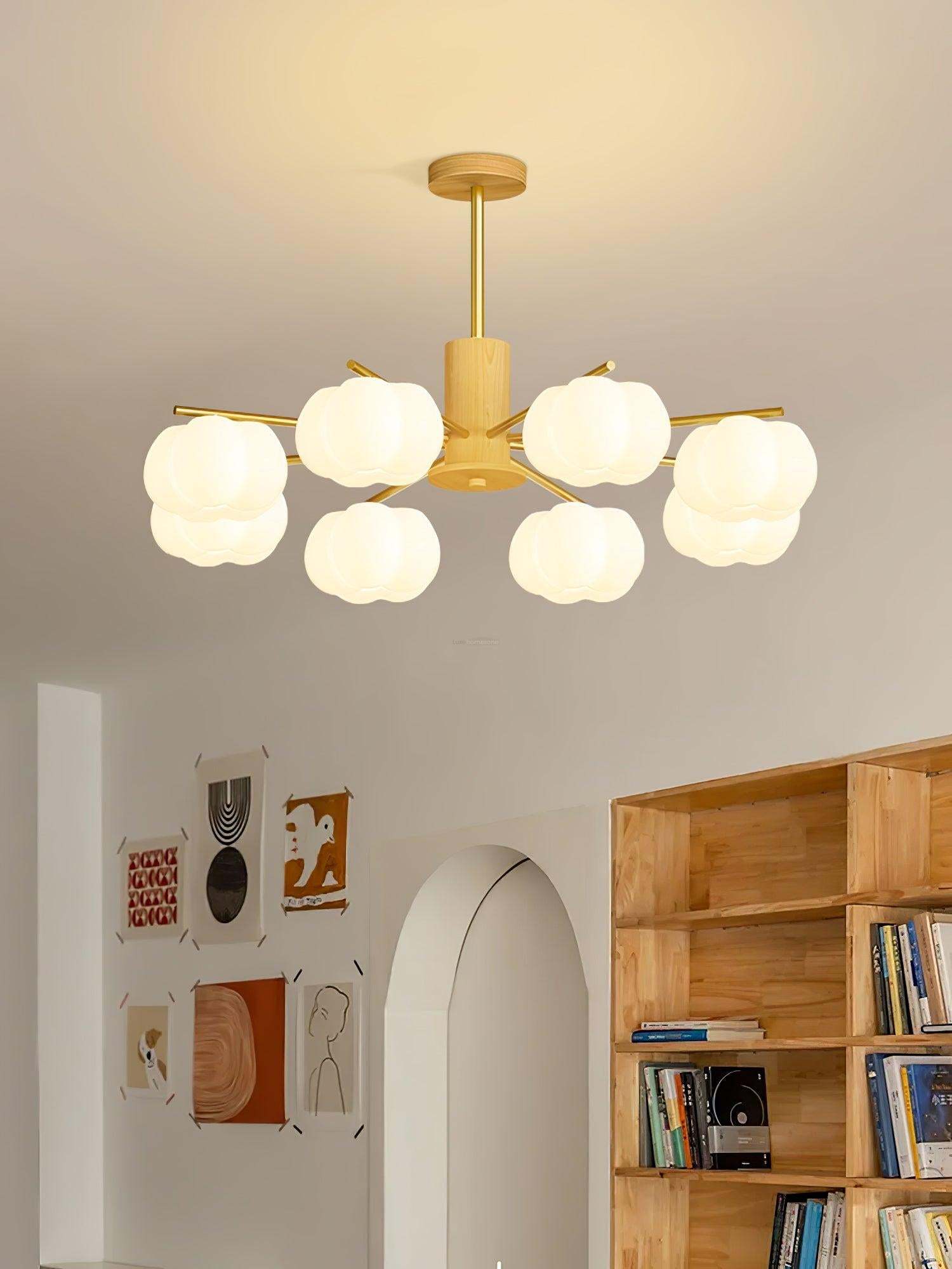 Wooden Cotton Balls Chandelier with 5/8 lamps-Sylvia Space