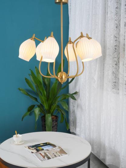 Ceramic Ribbed Chandelier with 4/6/8 heads-Sylvia Space