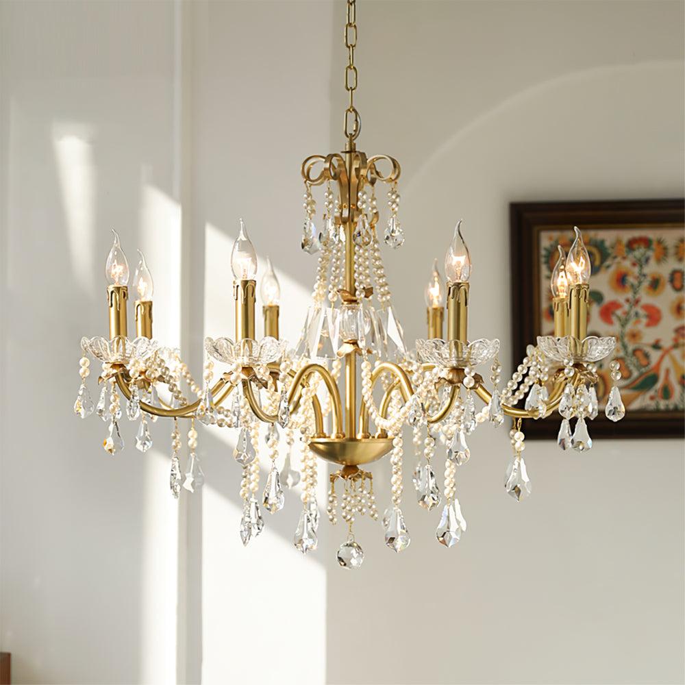 Crystal Pearl Candle Chandelier-Sylvia Space