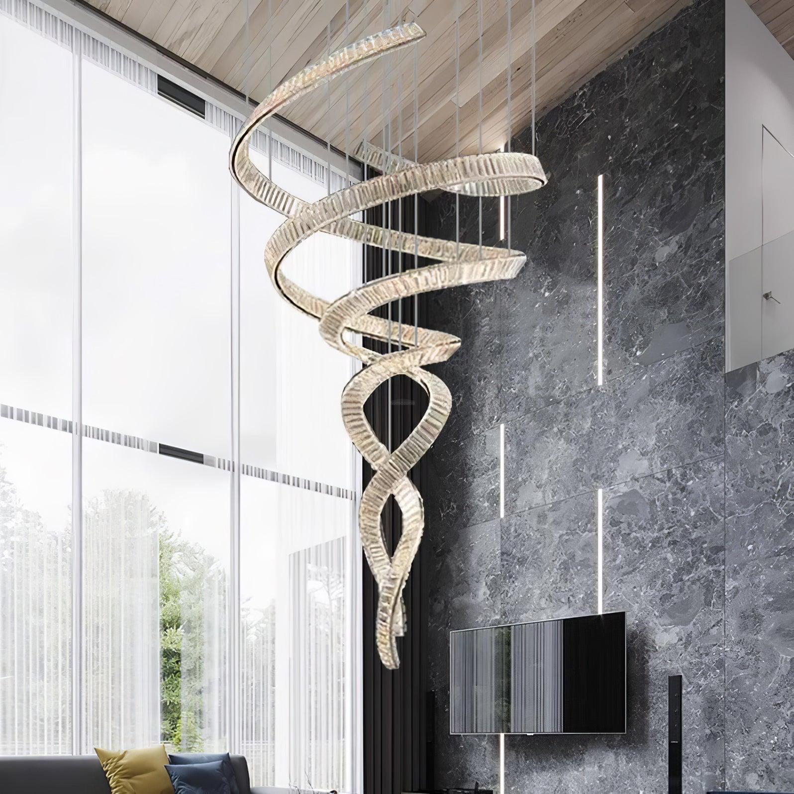 Long Spiral Crystal Chandelier ∅ 31.5″-Sylvia Space