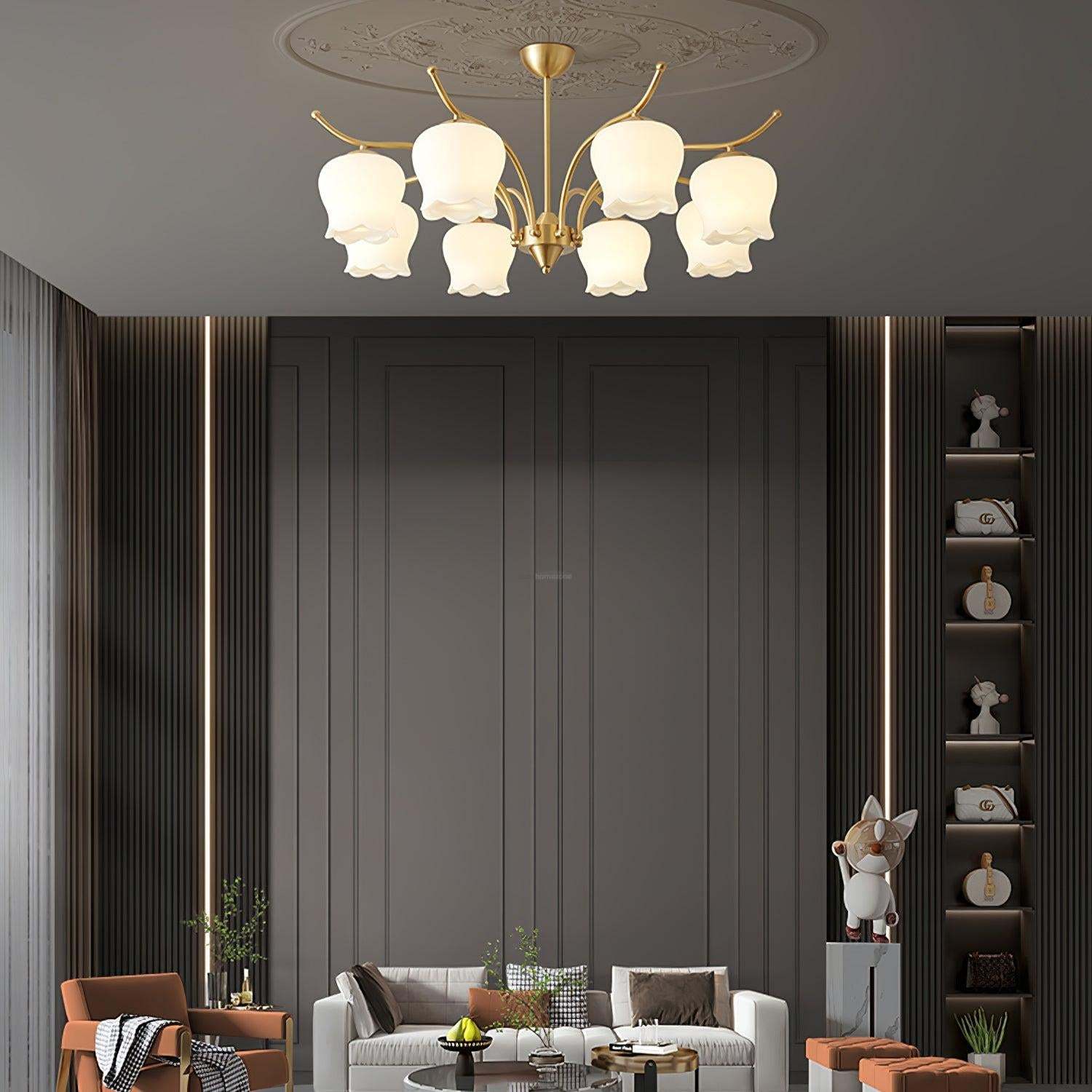 Tulip Brass Chandelier with 3/6/8 heads-Sylvia Space