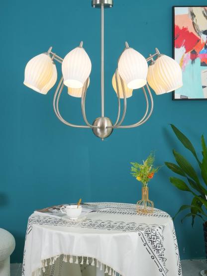 Ceramic Ribbed Chandelier with 4/6/8 heads-Sylvia Space