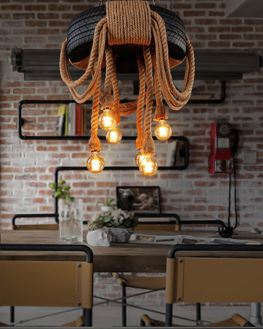 Hemp Rope Industrial Tire Chandelier ∅ 23.6″-Sylvia Space