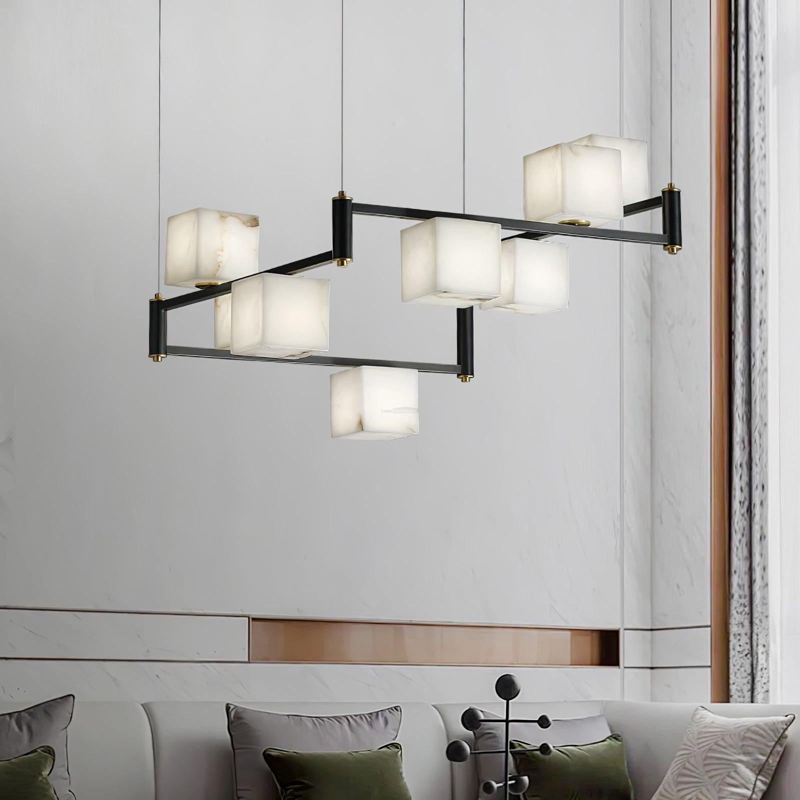 Alabaster Square Box Chandelier with 4/5/6/8/9 heads-Sylvia Space
