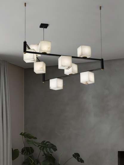 Alabaster Square Box Chandelier with 4/5/6/8/9 heads-Sylvia Space