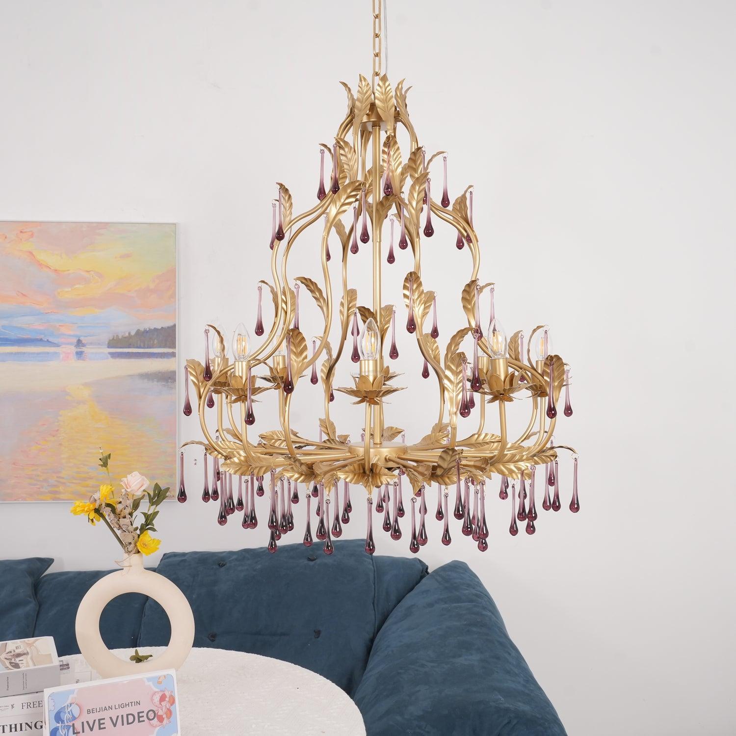 Amethyst Drops Crystal Chandelier with 6/8 heads-Sylvia Space