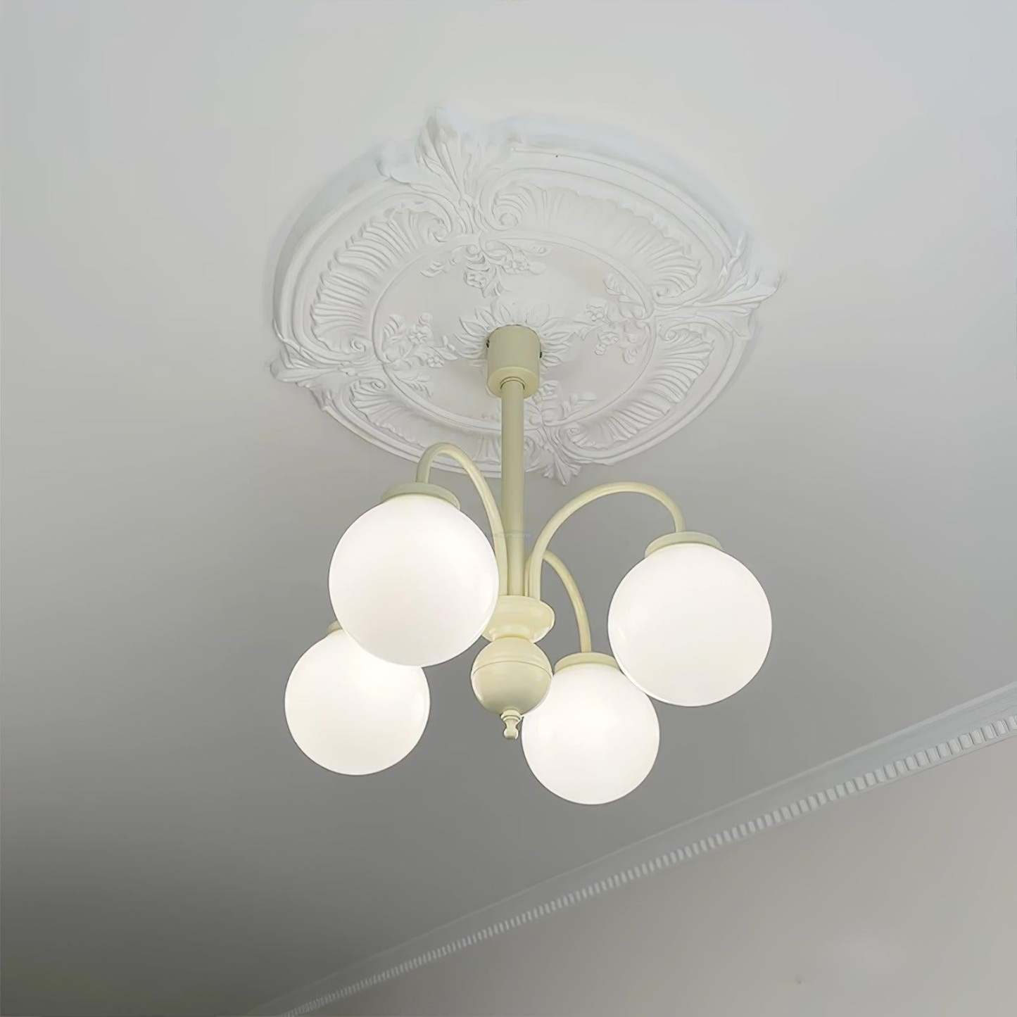 Cream Glass Sphere Chandelier with 4/5/6 heads-Sylvia Space