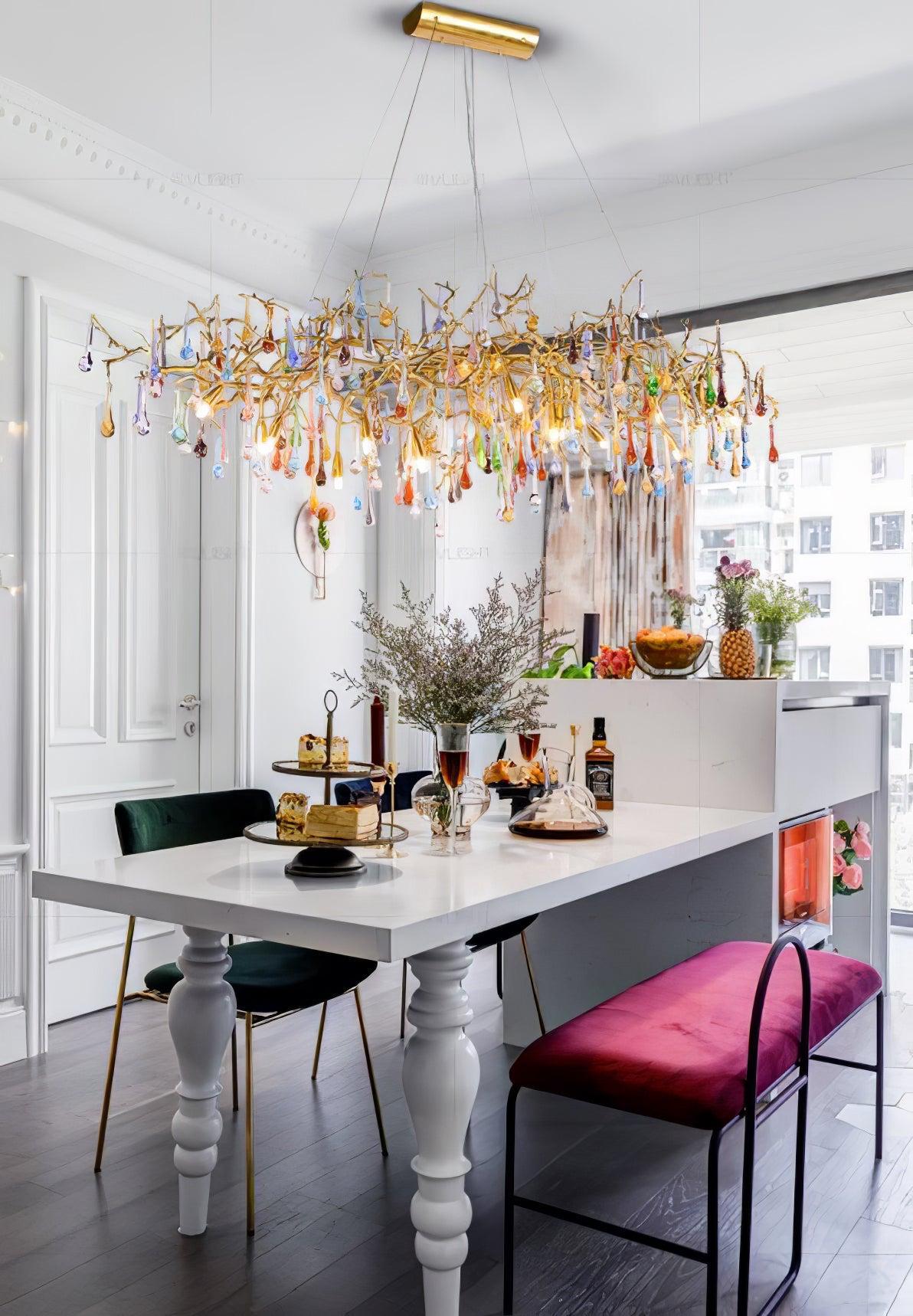 Colorful Teardrop Brass Branch Chandelier-Sylvia Space