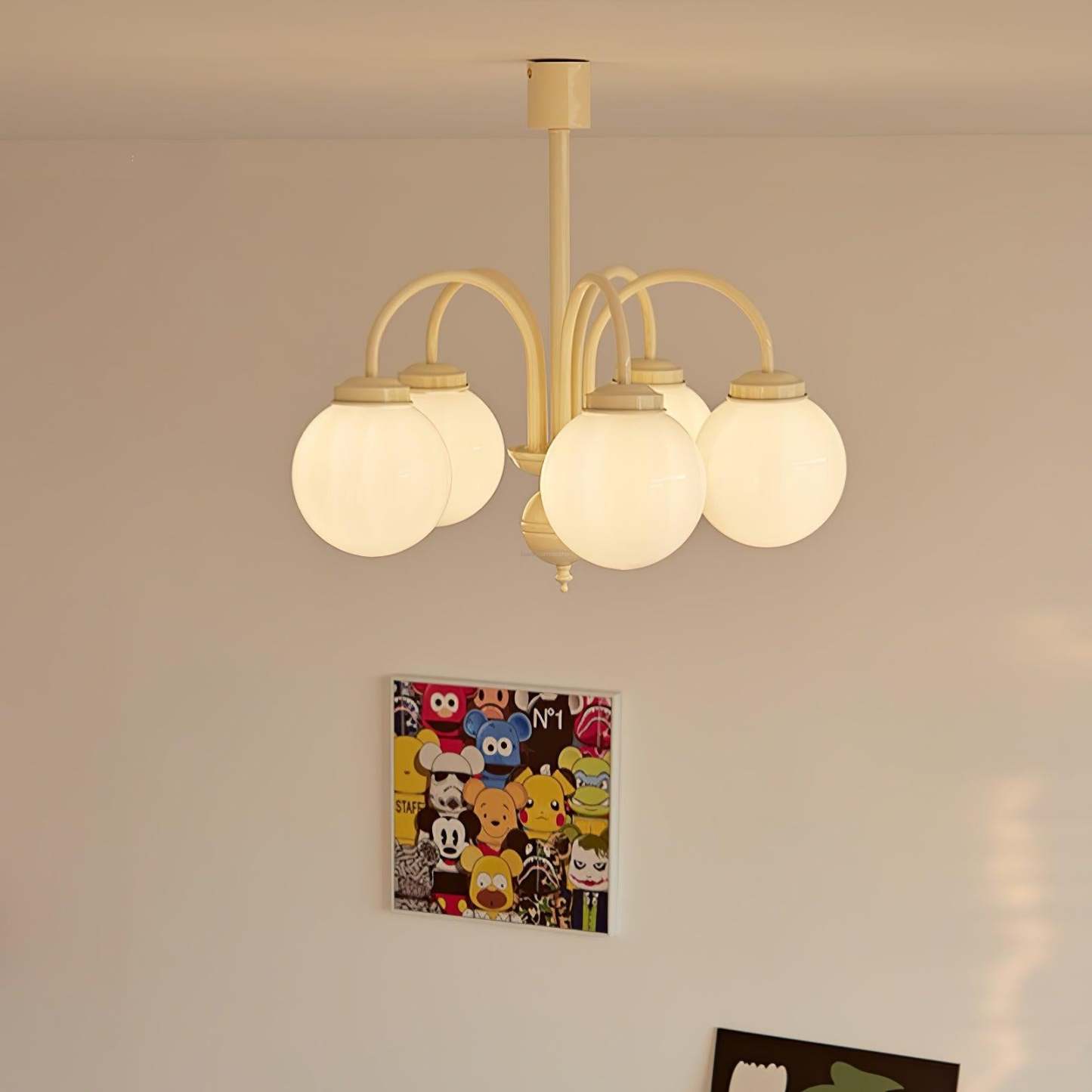 Cream Glass Sphere Chandelier with 4/5/6 heads-Sylvia Space