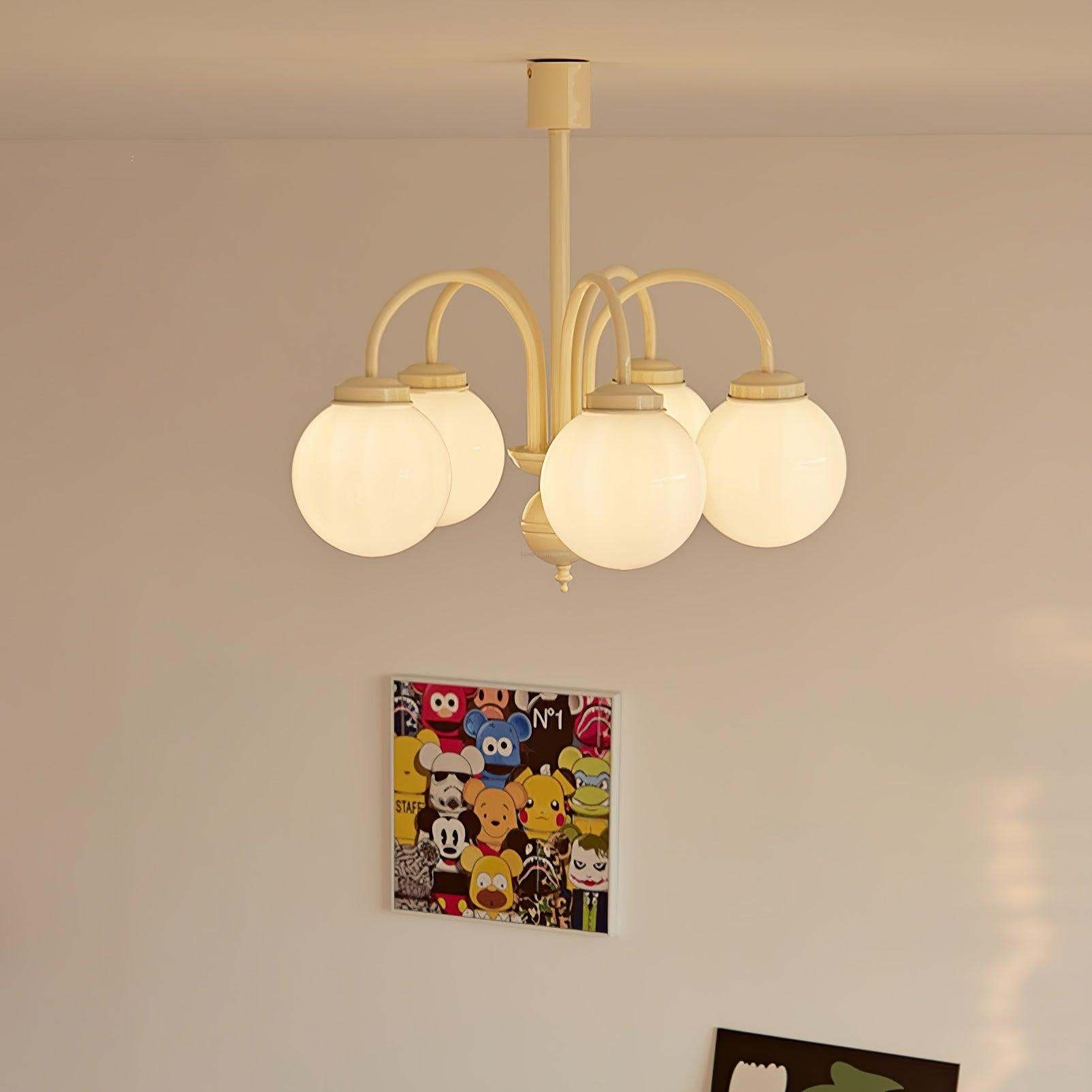 Cream Glass Sphere Chandelier with 4/5/6 heads-Sylvia Space