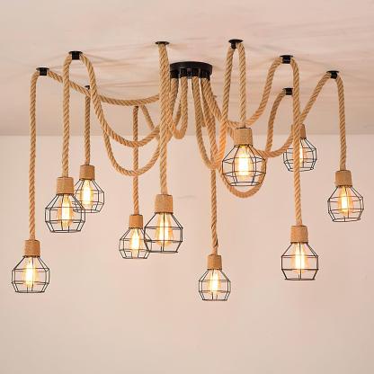 Hemp Rope Scattered Flower Chandelier ∅ 59.1″-Sylvia Space