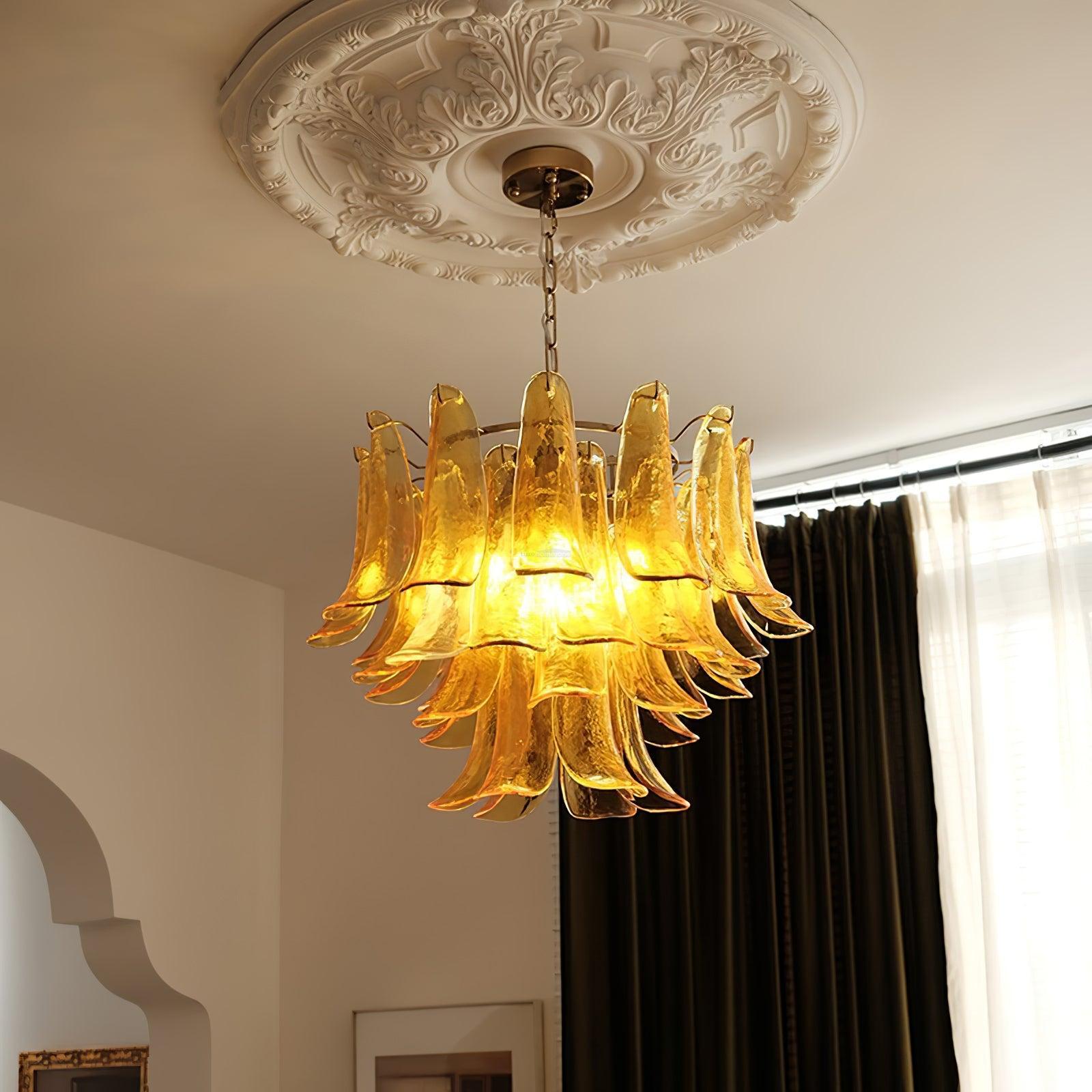 Glass Leaf Cascade Chandelier with 3/4 layer-Sylvia Space