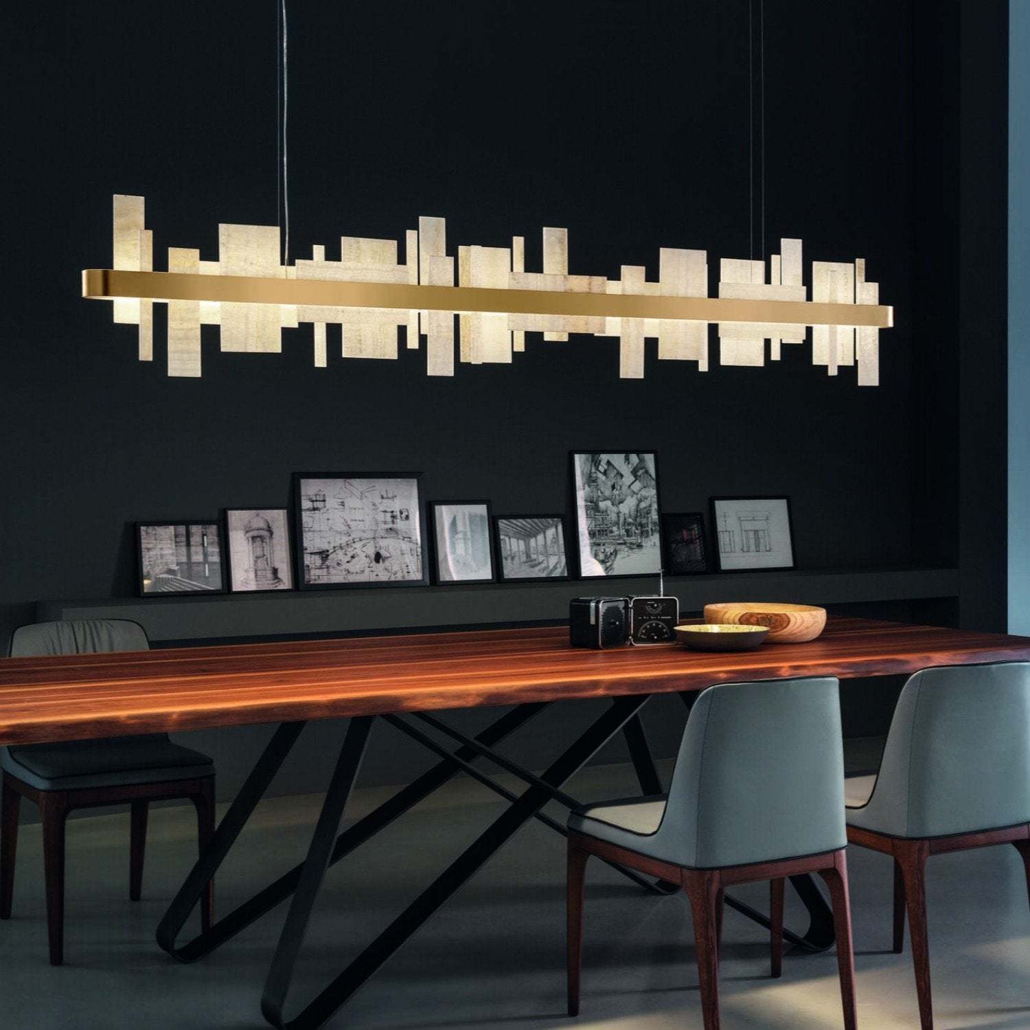 Honicé Onyx Straight Modern Brass Chandeliers [4 Sizes] - Masiero-Sylvia Space