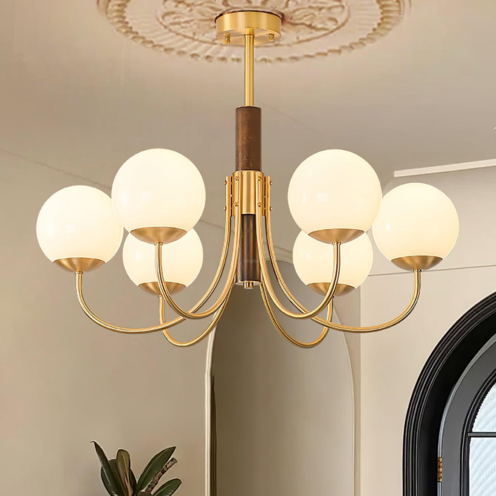 Midas Touch Walnut Sphere Chandelier with 3/6/8 heads-Sylvia Space
