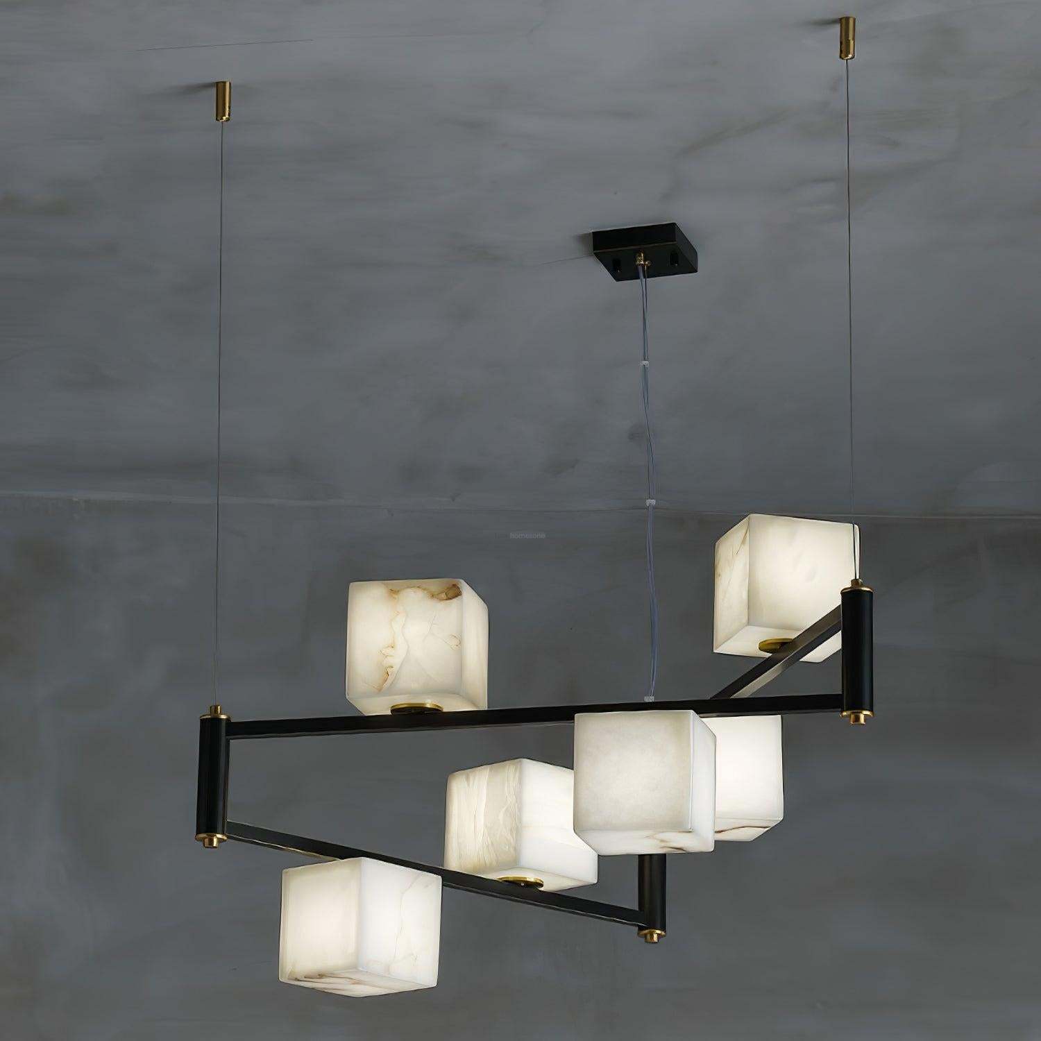 Alabaster Square Box Chandelier with 4/5/6/8/9 heads-Sylvia Space