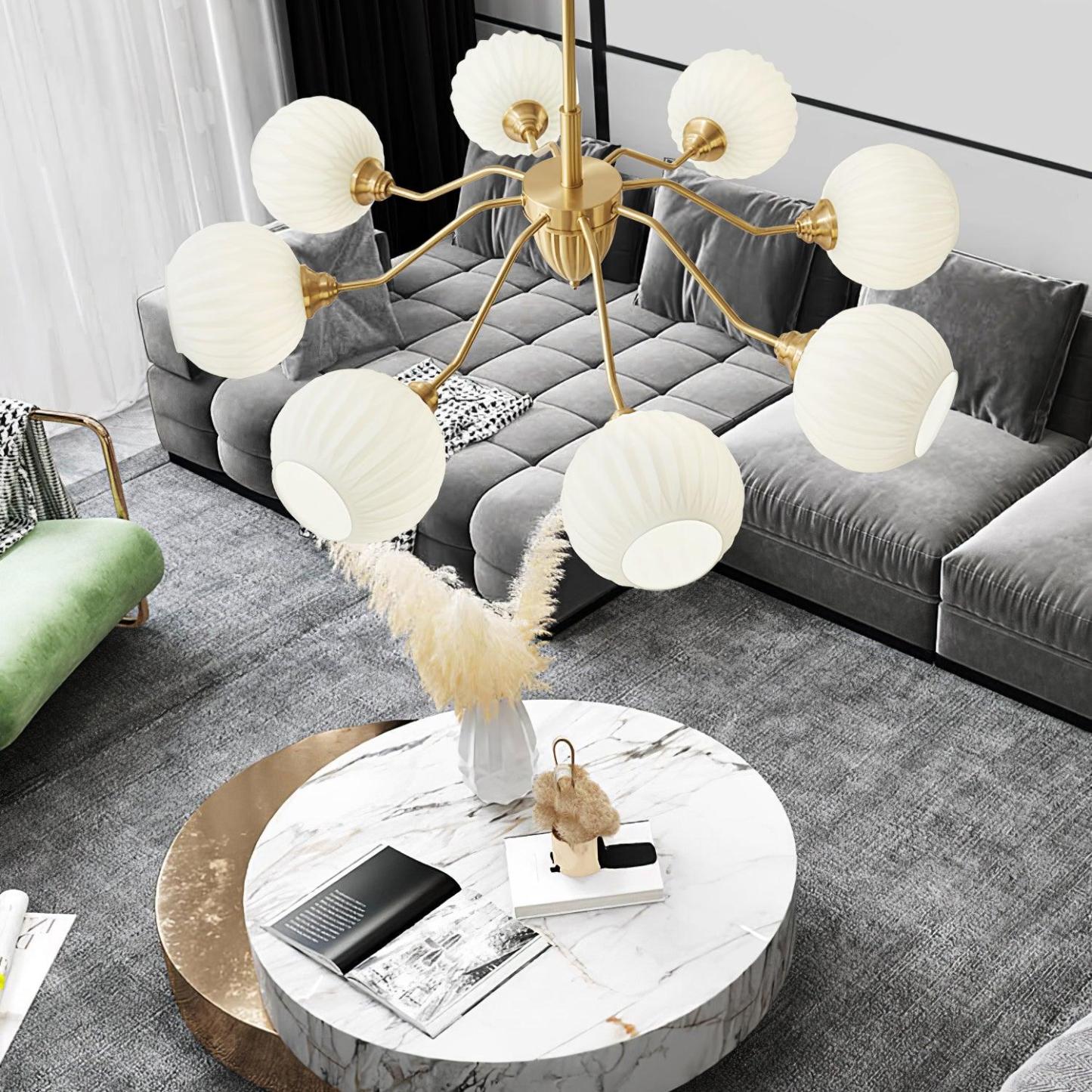 Ribbed Glass Ball Chandelier ∅ 31.5″-Sylvia Space
