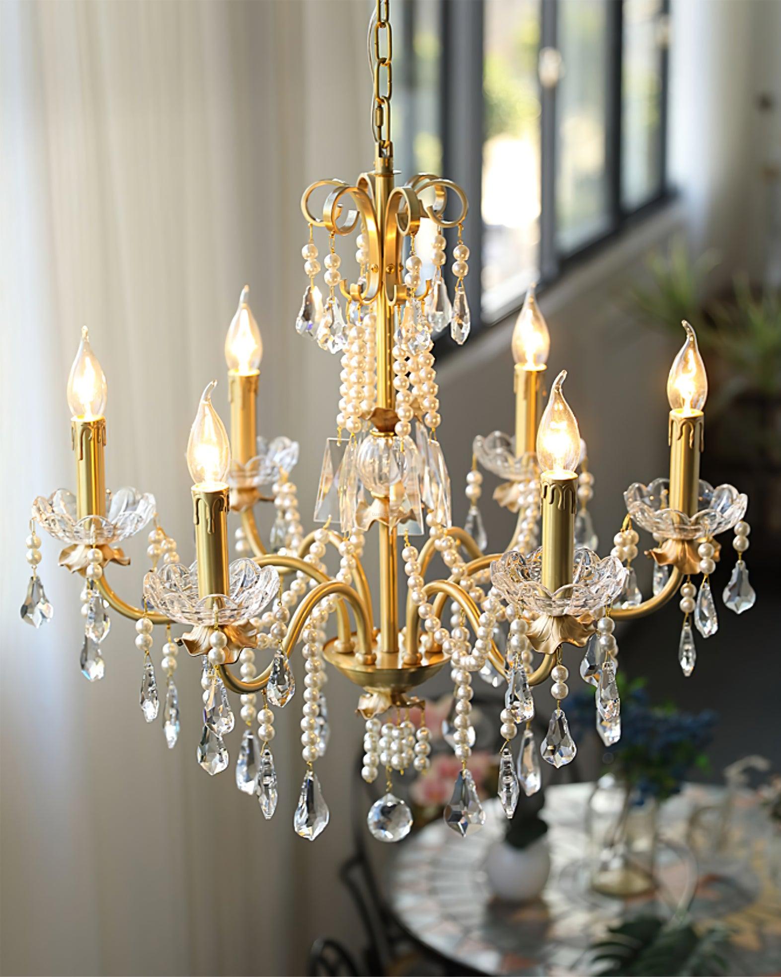 Crystal Pearl Candle Chandelier-Sylvia Space