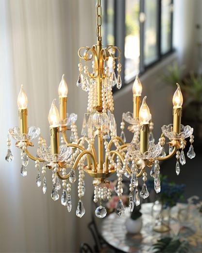Crystal Pearl Candle Chandelier-Sylvia Space