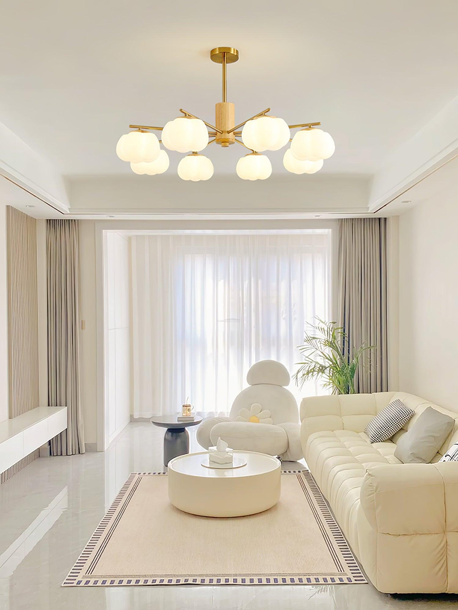 Wooden Cotton Balls Chandelier with 5/8 lamps-Sylvia Space